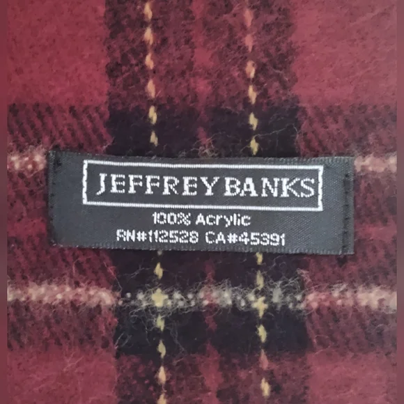 Jeffrey Banks Dark Acadamia Burgundy Red Black Plaid Scarf With Fringe - Picture 4 of 4